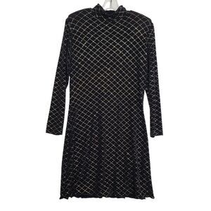 KLG & Co. Woman's Medium Black Winter Dress with Mock Neck and Gold/Silver Decor